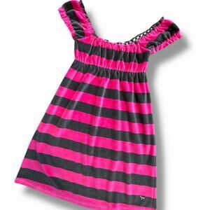 Vintage Victoria’s Secret Pink Velour Babydoll Dress Pink And Gray Stripes XS